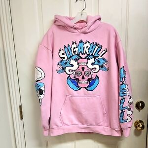SUGARHILL Hell Cats Pink Graphic Hoodie with Skull Design